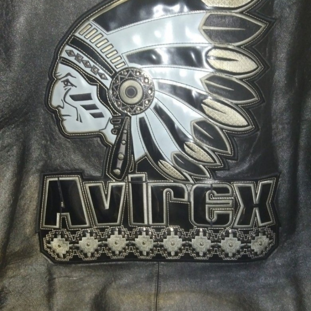 Avirex 1975 VINTAGE BLUE INDIAN XXL 100% LEATHER BOMBER COLOR BLACK